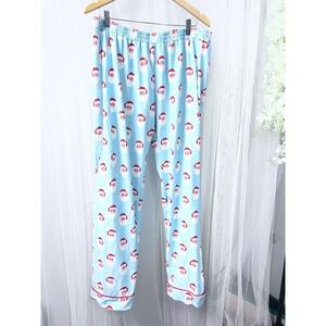 Sugar Bee Women 2XL Santa Claus Christmas Pajama Pants Light Blue Holiday PJs